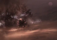 Sandworms breach the shield wall, suprising Sardaukar - Art by Mark Molnar