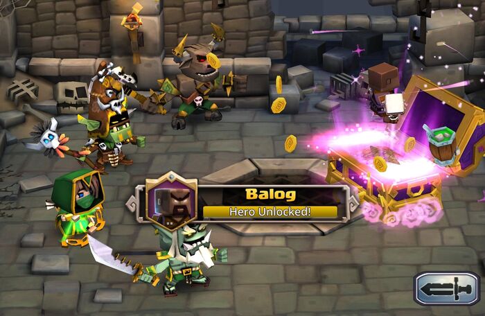 Bovus the Golden a minotaur warrior with golden axe, Nub Nub the Chief Goblin Shaman with a shaman wand, Willow Swift the green masked princess elf with golden tiara golden bow and quiver of arrows carried round battlefields and Tsume a warrior jadehorn lord demon stared at the Ancient Chest which released Balog for my army and he was used in battle leading another branch of Heathens alongside Drak Warlord in fighting yellow boss wizard and water wolf during the Boss Mode.