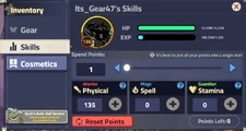 Skill points section within the Inventory. The player pictured here is a Mage, as shown by their point balance.