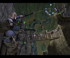 Ranged Combatants weaken enemies while Melee Fighters assault the bridge.