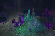 A large and colorful mass of crystal formations near the Meren end of the Crystal Caverns.