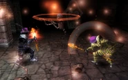 Clone on right. The armor is downgraded to its base version while the preset items retain their abilities. The weapon is wielded in one hand, allowing the use of a shield.