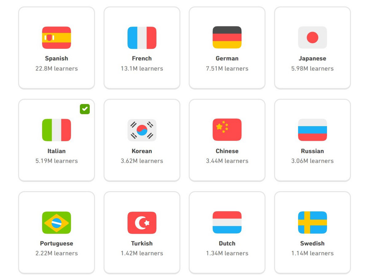 Quais são as divisões do Duolingo?