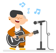 Lin singing and playing a guitar.