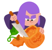 Lily cortando una calabaza