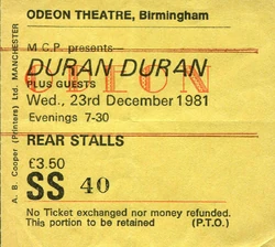 Odeon Birmingham (UK) - wikipedia duran duran ticket stub collection