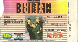 DURAN DURAN RARO E STORICO BIGLIETTO DEL CONCERTO DI SAN SIRO 1987 wikipedia