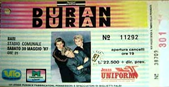 1987 - 30 May: Bari (Italy) | Duran Duran Wiki | Fandom