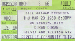 ANDY TAYLOR DURAN DURAN ticket Berkeley Community Theater, Berkeley CA (USA) wikipedia duran duran ticket stubs