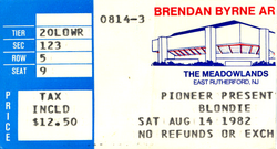 Blondie 14 aug 82 duran duran ticket