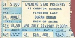 Ticket 1987 duran duran Compton Terrace, Phoenix, Arizona, USA 22 july
