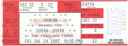 Ticket event Great Western Forum, Inglewood, Los Angeles, CA (USA) - 24 July 1987 duran duran rolling stones