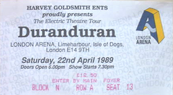 Ticket duran duran london arena 22 april 1989