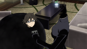 X2 EP02 Celty leaves Shinra in a black cocoon