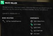 The crafting requirements for the Buzz Killer