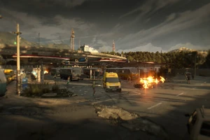 Einige Busse am Busbahnhof in den Slums.