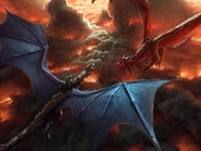 Saphira w zbroi podczas bitwy na Płonących Równinach, ilustracja ze specjalnego wydania Najstarszego