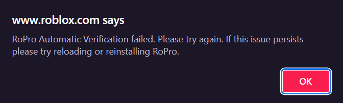 Why is ropro not verifying?