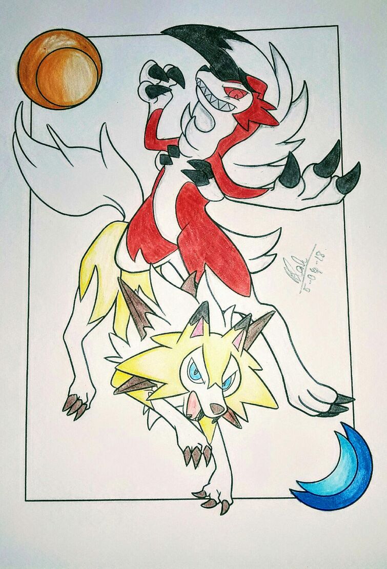 || My Drawing #12 ~ Midday & Midnight Lycanroc's ||