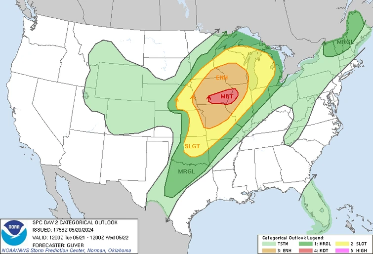 SPC Day 2 Outlook - MDT Risk lead by a Hatched 45% Wind Risk | Fandom