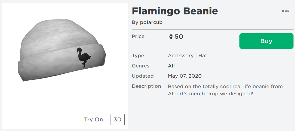 Something New Was Released A Few Hours Ago The Roblox Version Of - flamingo beanie hat roblox