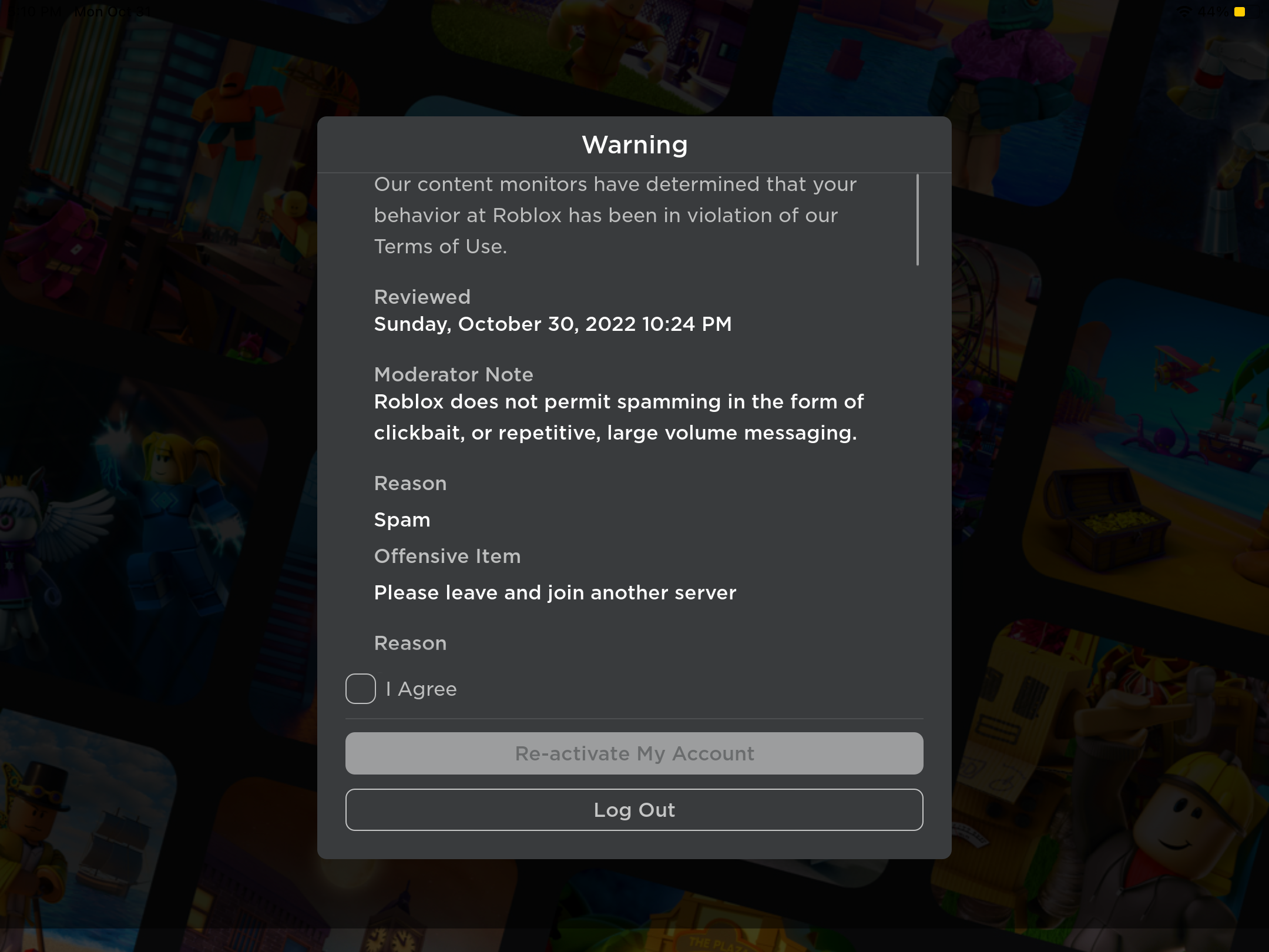 What is “Possible Haying Warning in Roblox 