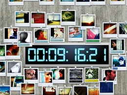 One of the countdown clocks that adorned the apartment wall, as well as many photos of key events and people related to them.