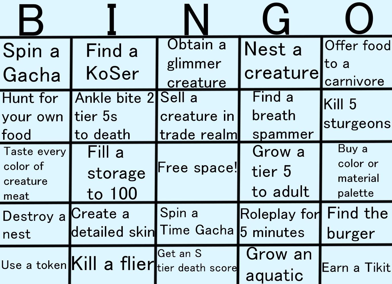 Gacha Edit Bingo Card