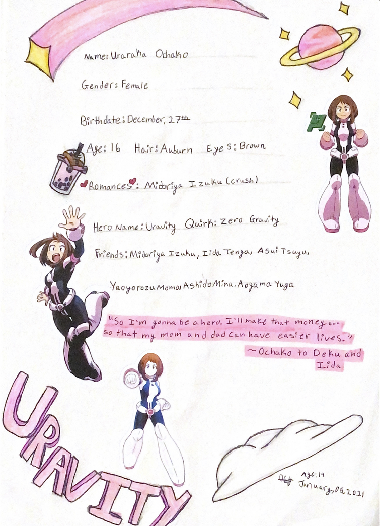 Here&rsquo;s my page on Ochako~ (from my anime journal) that no one 