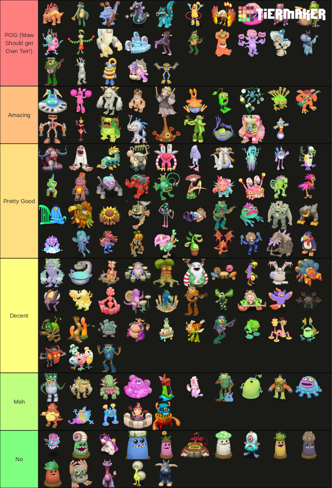 A tier list on how I think epic wubbox made the island : r/MySingingMonsters