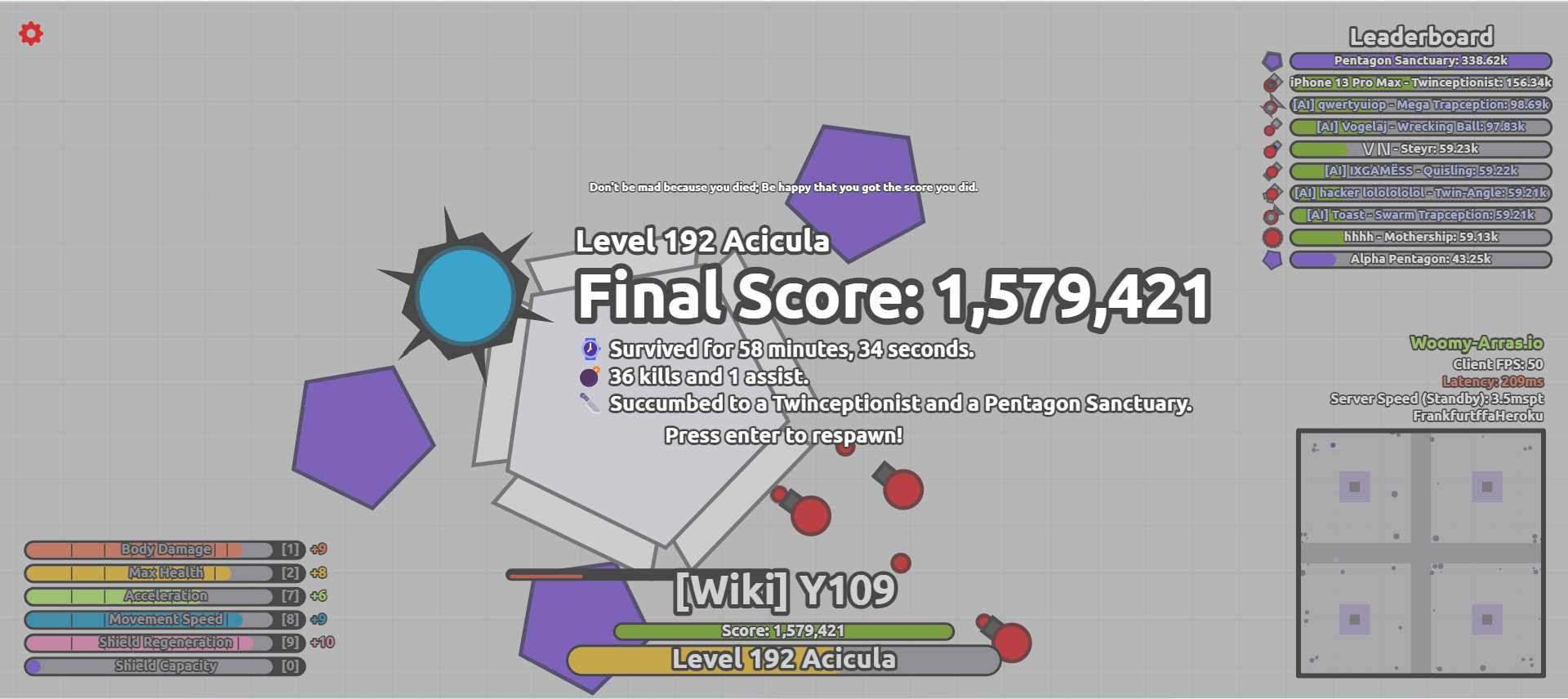 My favorite tank in woomy.arras.io 2 million score 