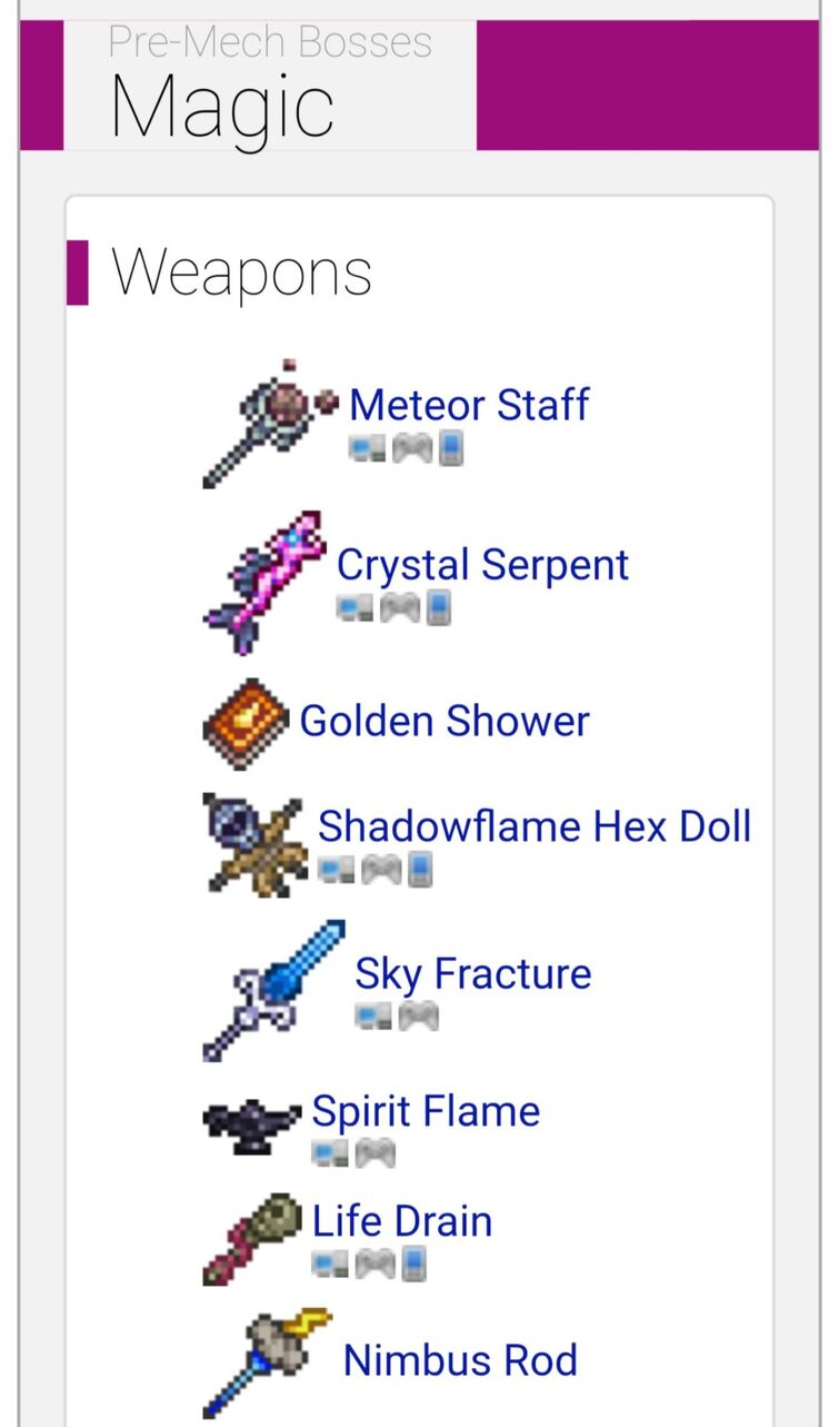 Weapons /bosses - terraria