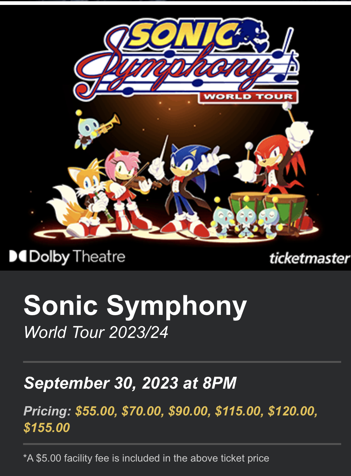 Sonic Symphony tickets are…not as expensive as I was thinking. Fandom