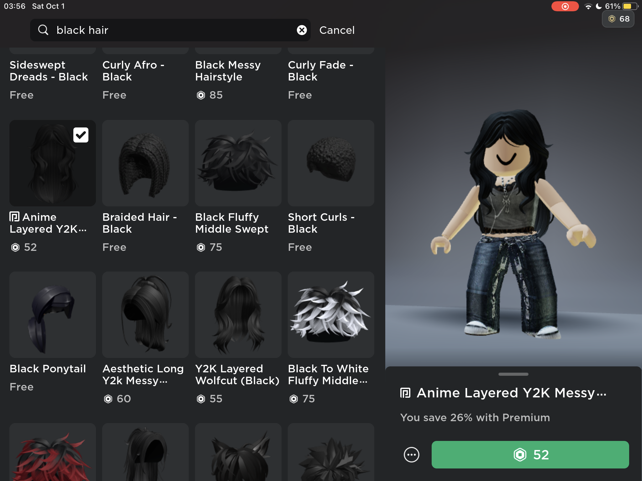 Black Messy Hairstyle - Roblox