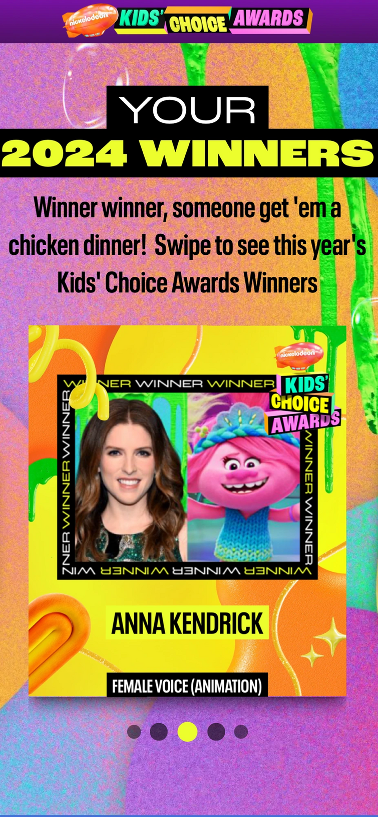 Congratulations Anna Kendrick for winning the Kids Choice Awards 2024