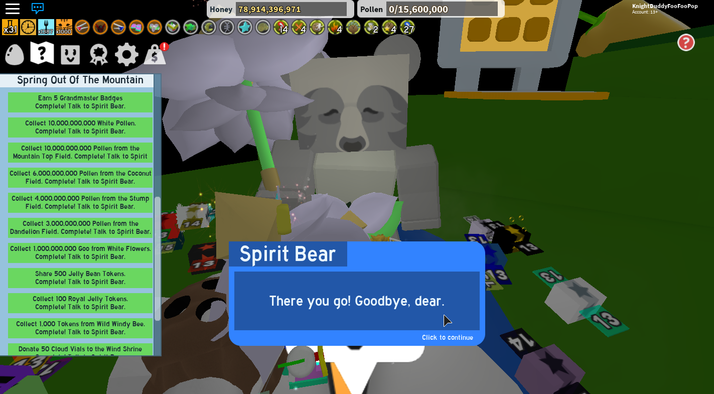 Anyone Else Complete All 30 Spirit Bear Quests Without Robux Fandom - roblox bee swarm simulator hacks 2019