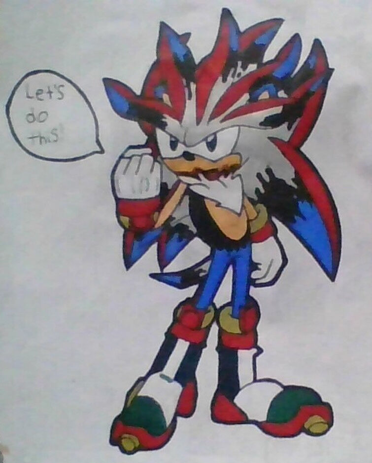 Drew my depiction of what I think a Sonic/Shadow fusion would look