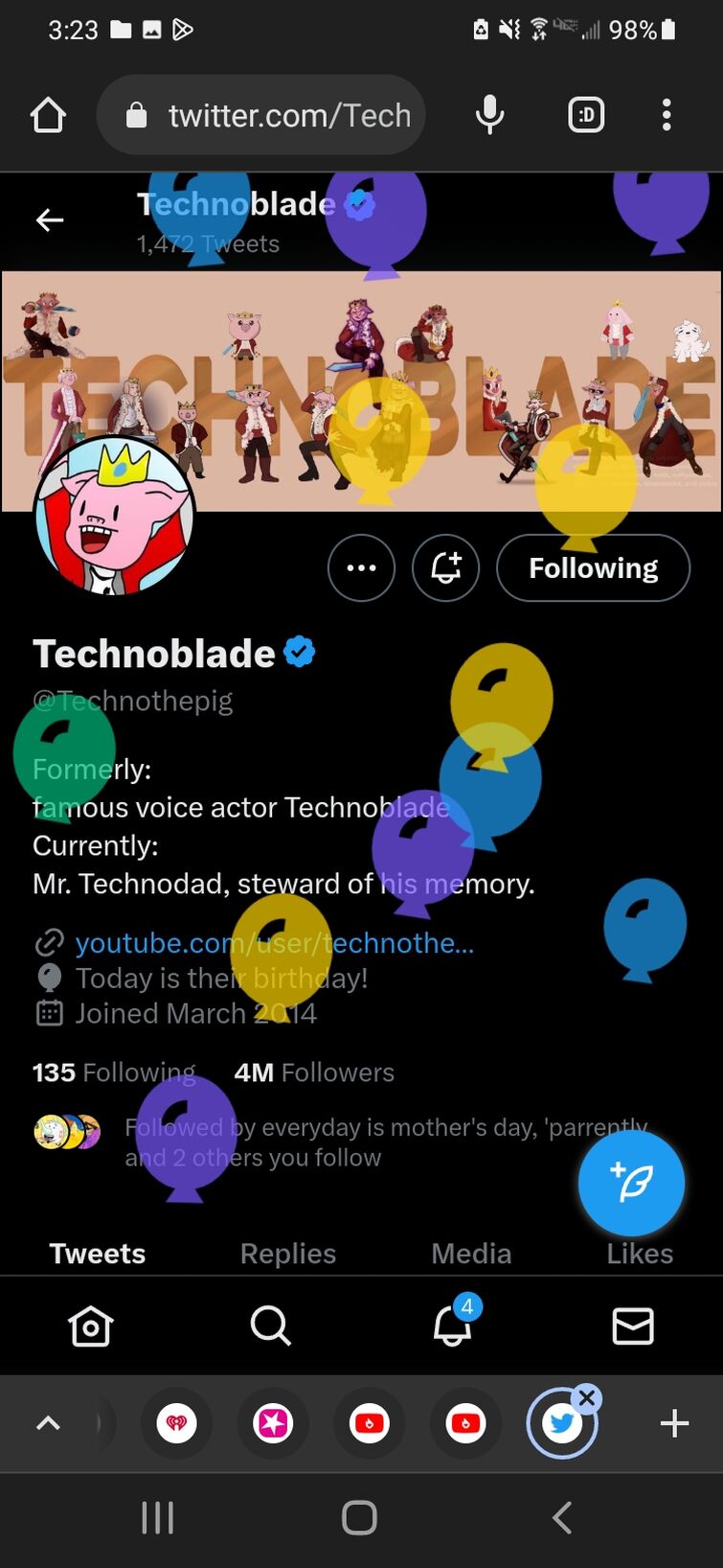 it's officially been 1 year since Technoblade's passing, he was a