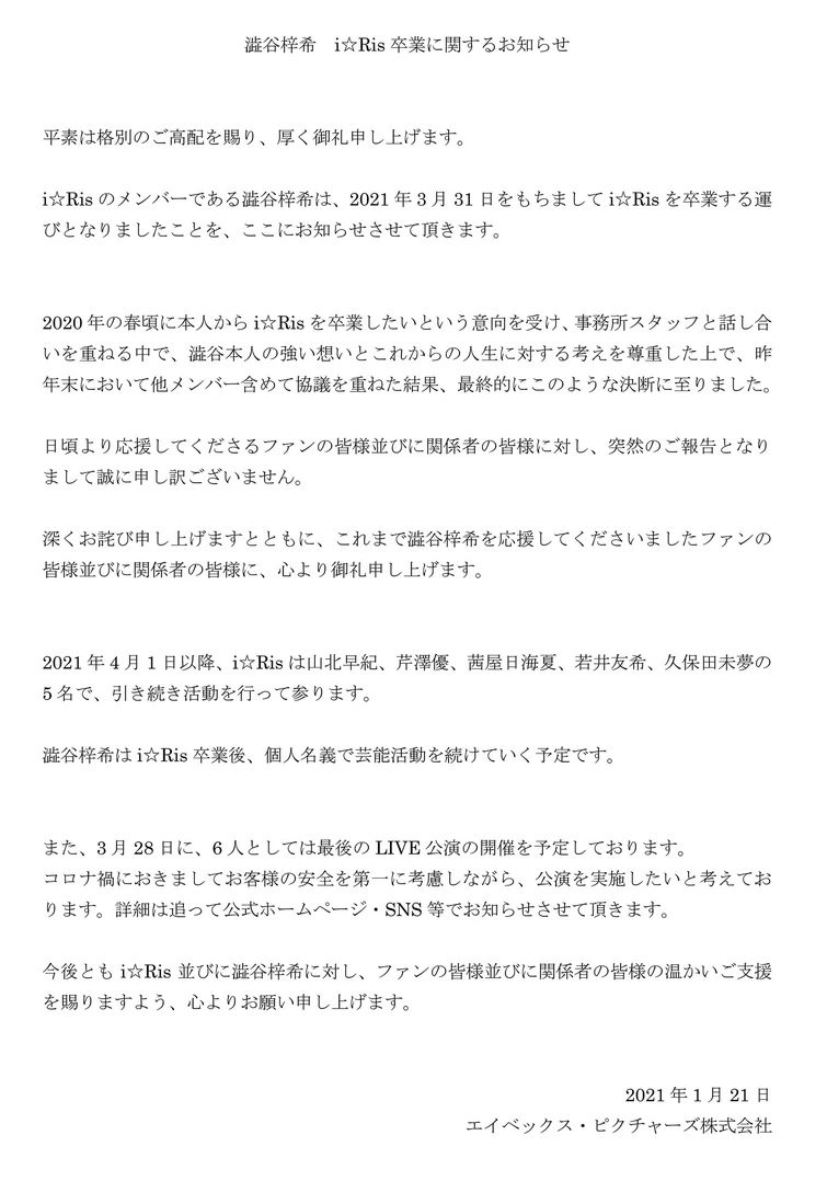 I Ris Member Azuki Shibuya Will Graduate In March 31 21 Fandom