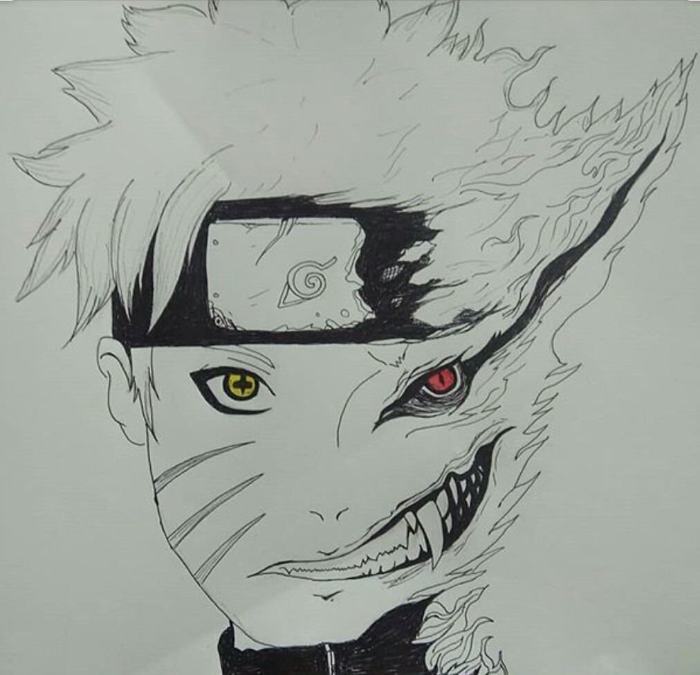 How to draw Naruto half face step by step