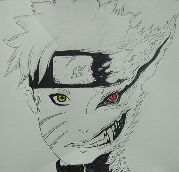 Naruto Half Demon, Pencil drawing I did of Naruto in his ha…