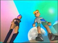 Lucas and Kumtora with their designs post-timeskip in EarthBound 64. His shorts have changed color.