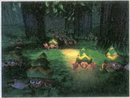 The Scaly Hermit Crabs during their annual migration through the Sunshine Forest in EarthBound 64.