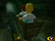A shot of Lucas' back while riding in the minecart.