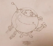 Concept art by Nobuhiro Imagawa showing a Pigmask riding a flying vehicle.