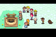Several townspeople (and a dog) in the Square Town.