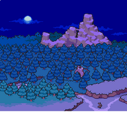 The opening shot of the Sunshine Forest fire cutscene. The Cross Road is visible in the bottom right corner.