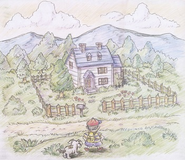 Concept art of Ness's House from the Mother 1+2 Art Book