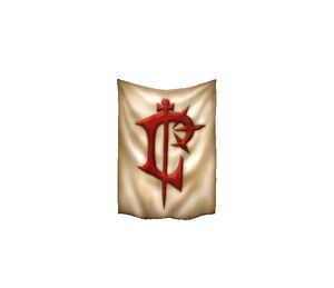 An undamaged banner of the Scarlet Crusade, using the Lordaeron insignia as a basis.