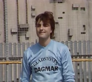 Simon Wicks playing for the The Dagmar 5-a-side football team sponsored by Gladstones Brewery. (20 August 1987)